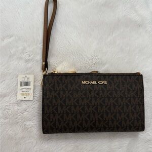 Michael Kors Dark Brown and Gold Wristlet